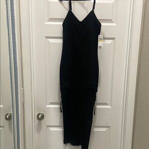 Tinseltown Black Slip Midi Dress Spaghetti Strap V-Neck